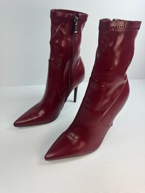 AKIRA Burgundy Pointed Toe Stiletto Ankle Boots Zip Heels KATHII Sz 8.5 9 10